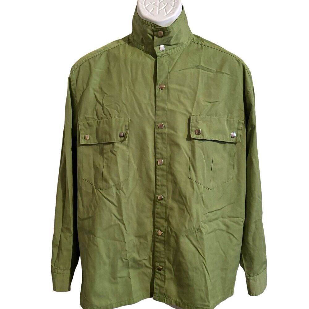 VTG 70s Obermeyer USA Square Snap‎ Front Western Shirt Green Men’s Size Small